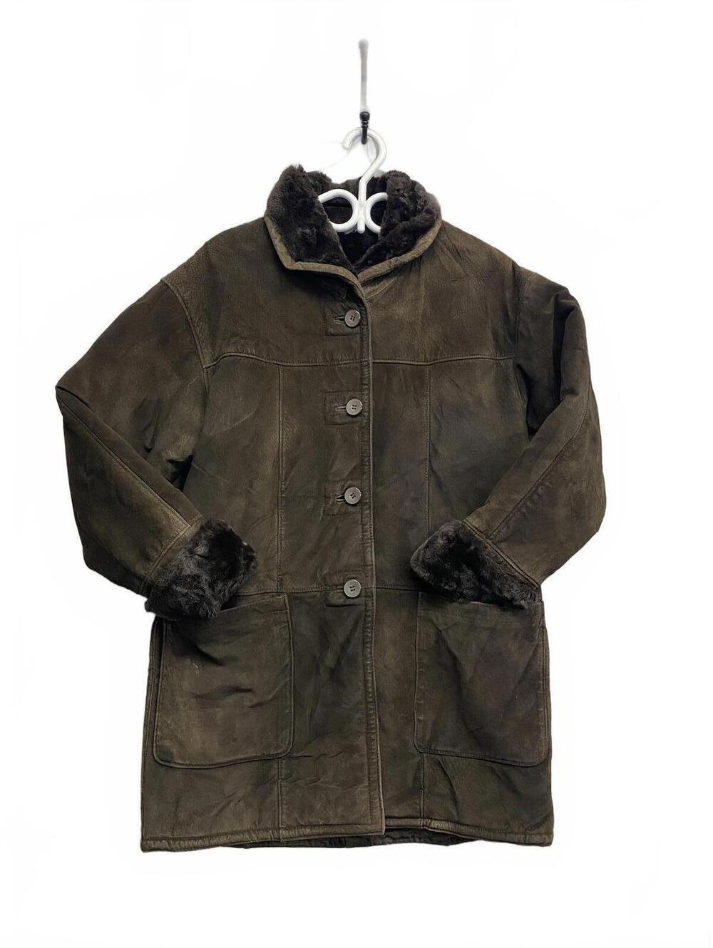 Vtg Recto Verso Women's Brown Heavy Suede Chore Coat with Faux Fur Lining SZ S